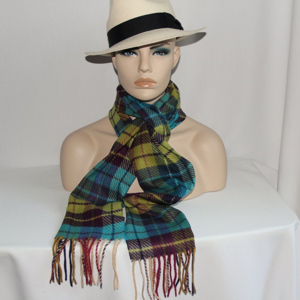 V. Fraas Cashmink® Turquoise Plaid Scarf